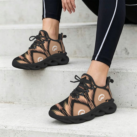 Women's Brown Geometric Pattern All-Over Print Twisted Sole Sneakers