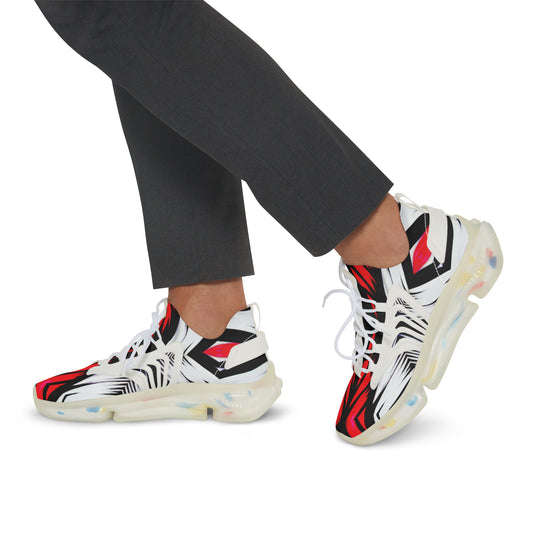 Men's Red Black & White Geometric Pattern All Over Print Mesh Workout Sneakers