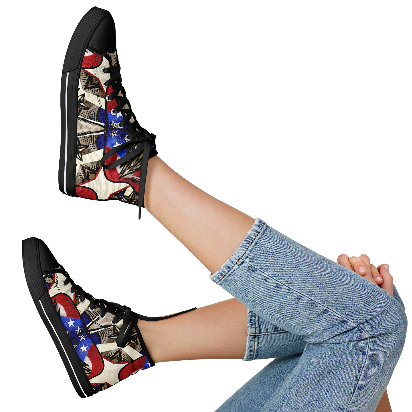 Women's Patriotic Stars & Cross Kaleidoscope Pattern All-Over Print Urban Peak High Top Shoes