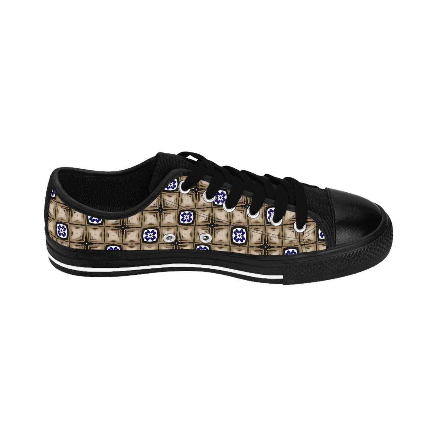 Women’s Neutral Plaid with Blue Tile Accent Pattern Sneakers
