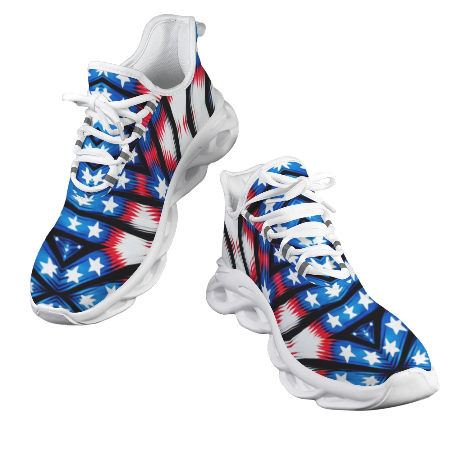 Men's Red White Blue Geometric Pattern All-Over Print All Over Print Twisted Sole Sneakers