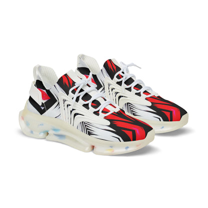 Men's Red Black & White Geometric Pattern All Over Print Mesh Workout Sneakers