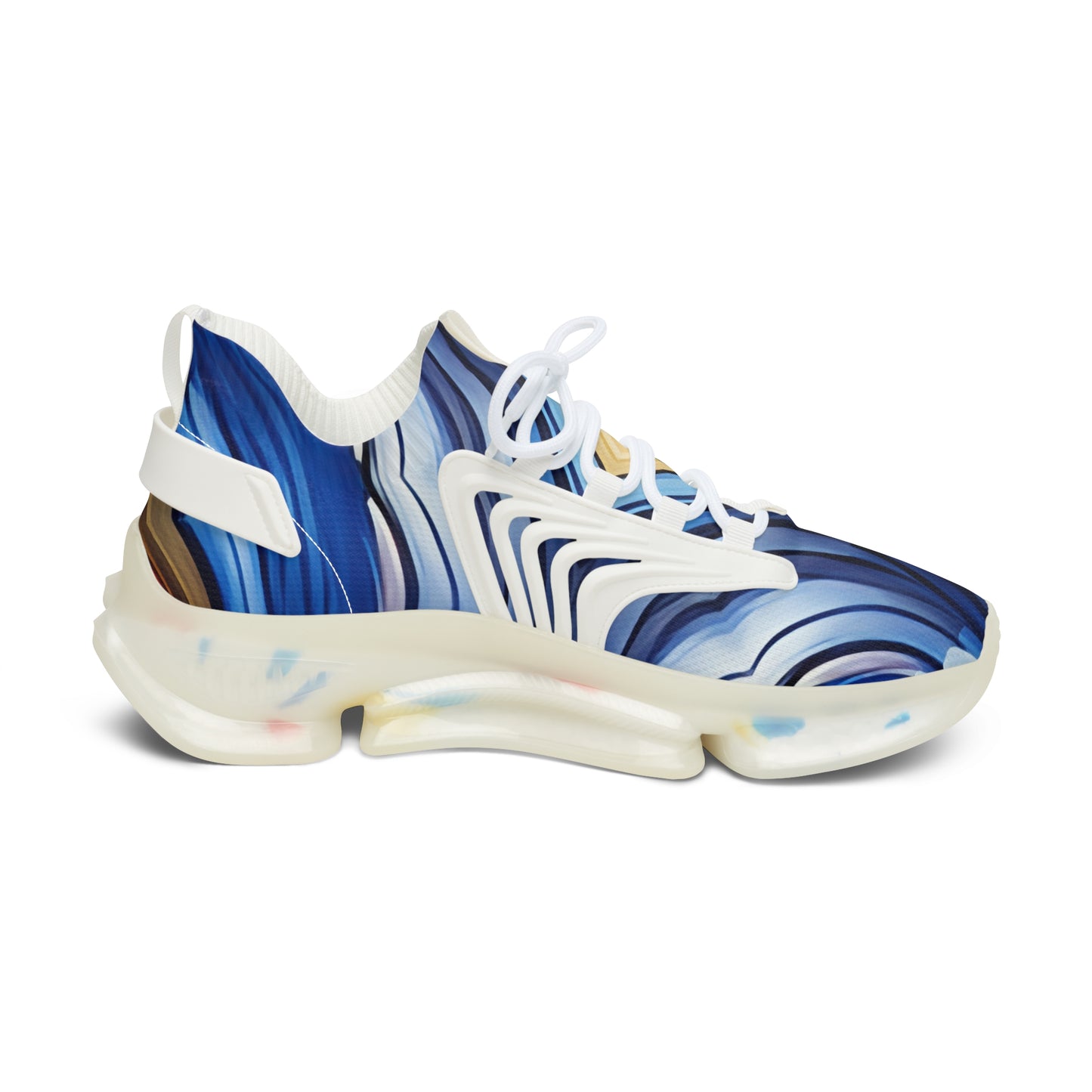 Women's Blue Wave Abstract Pattern All Over Print Mesh Sneakers