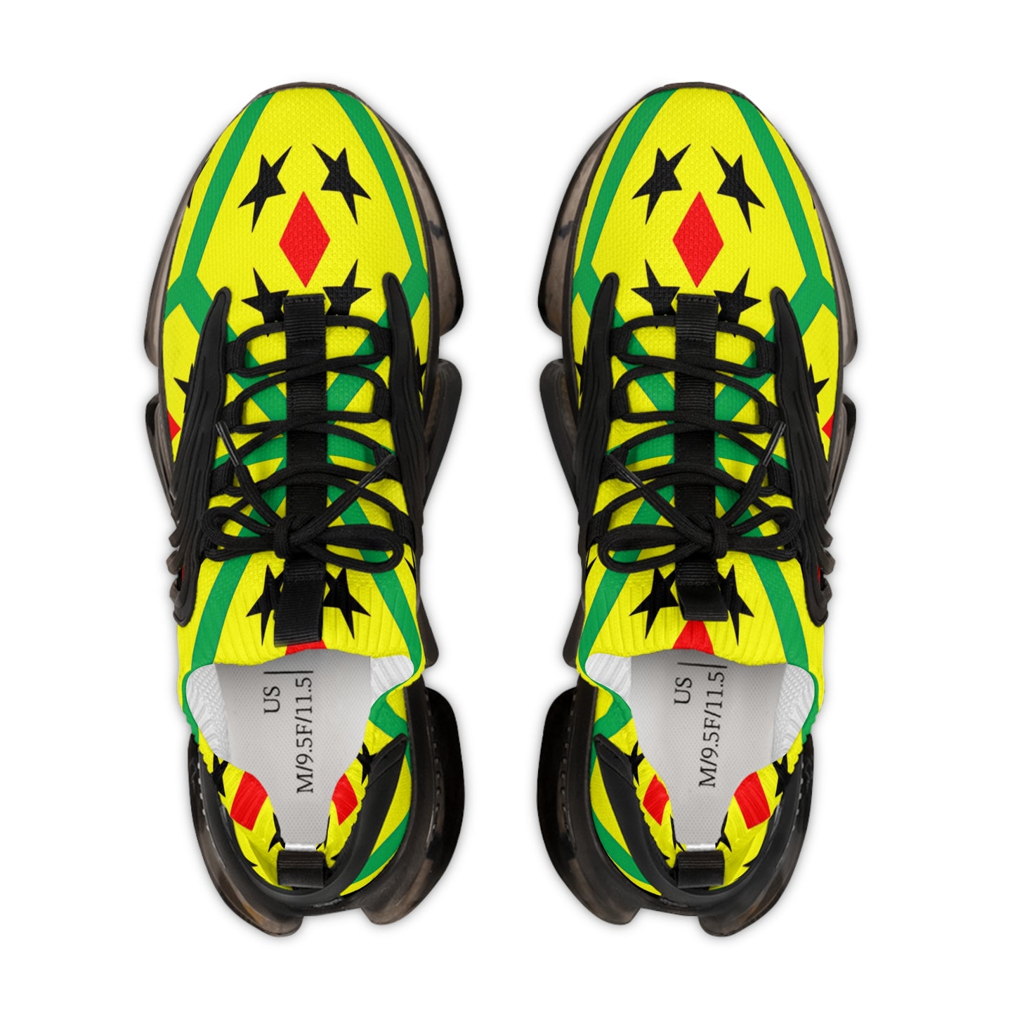 Men's Red Yellow Green Black Stars Athletic Mesh Sneakers
