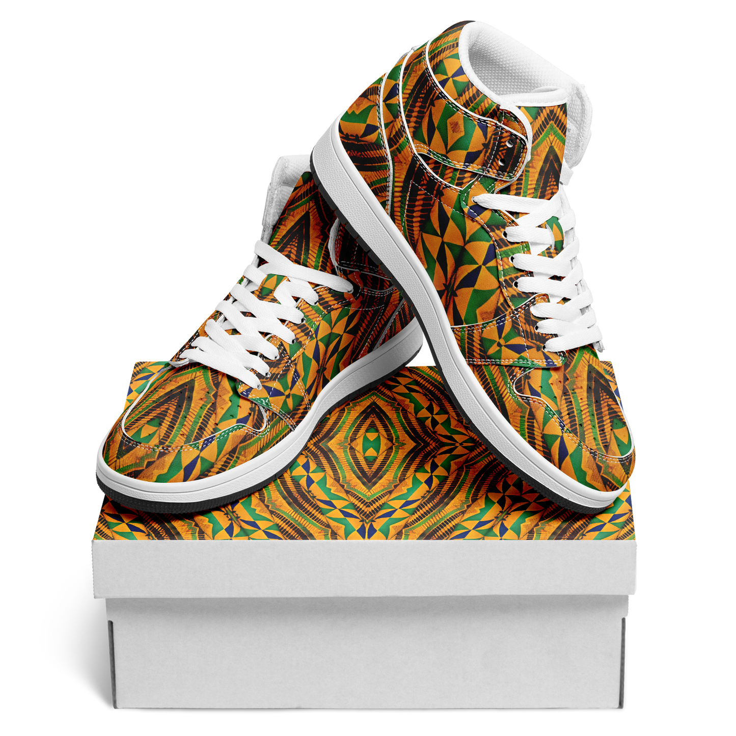 Men's Bold African Kente Inspired Pattern All-Over Print Motion High Top Shoes