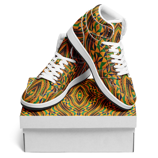Men's Bold African Kente Inspired Pattern All-Over Print Motion High Top Shoes