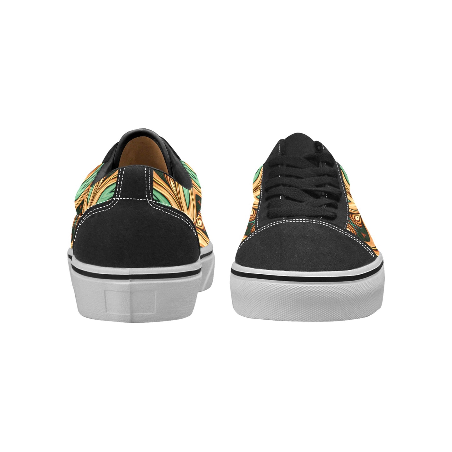 Men's Green & Gold Swirl Pattern Low Top Skateboarding Shoes