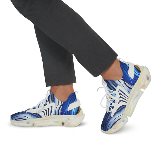 Men's  Blue Wave Abstract Pattern All Over Print Mesh Sneakers
