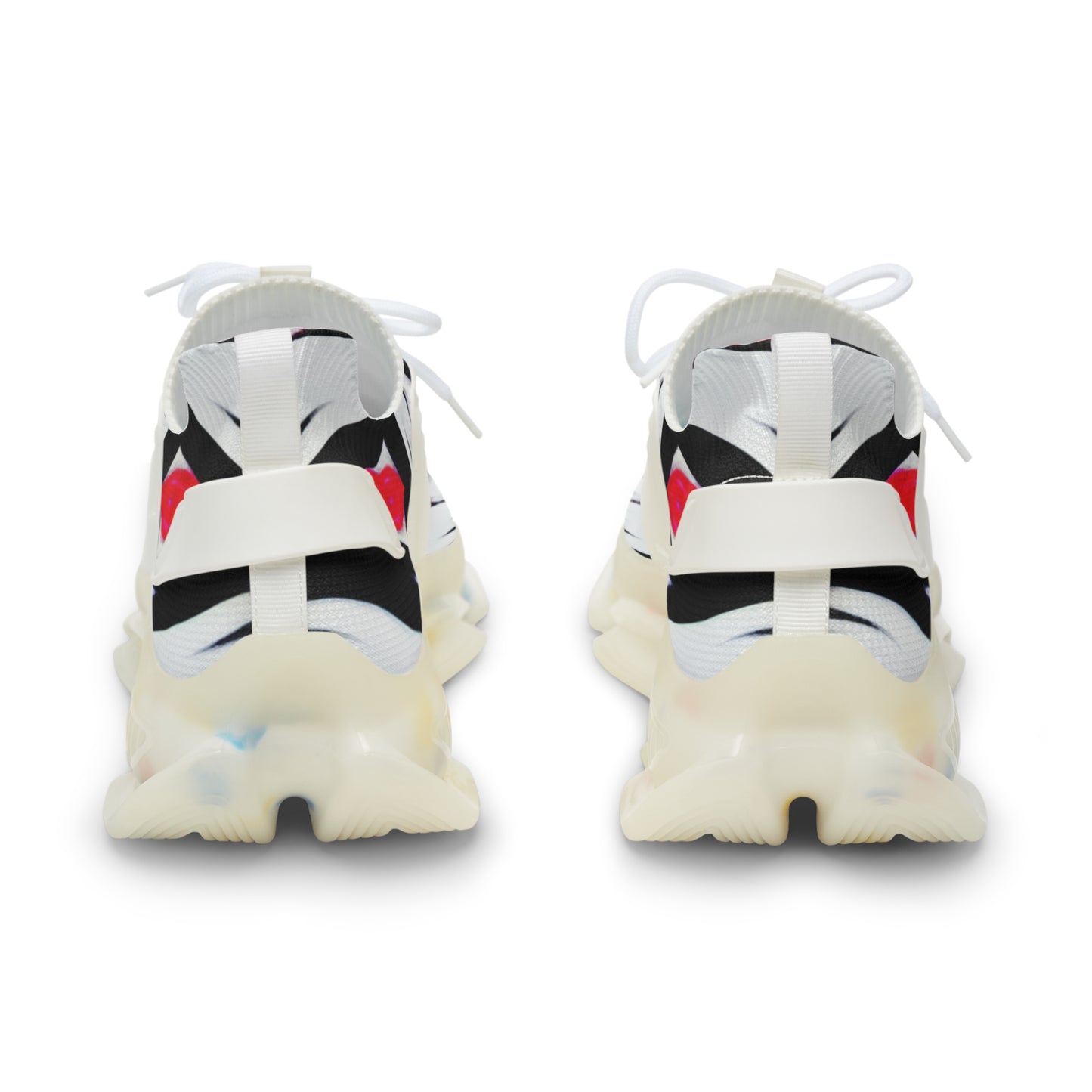Men's Red Black & White Geometric Pattern All Over Print Mesh Workout Sneakers