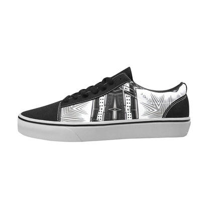 Women's Black & White Kaleidoscope Cross Pattern All Over Print Low Top Skateboarding Shoes.