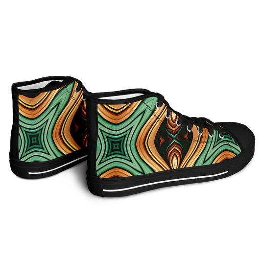 Men's Green & Gold Psychedelic Floral Pattern All-Over Print Urban Peak High Top Shoes