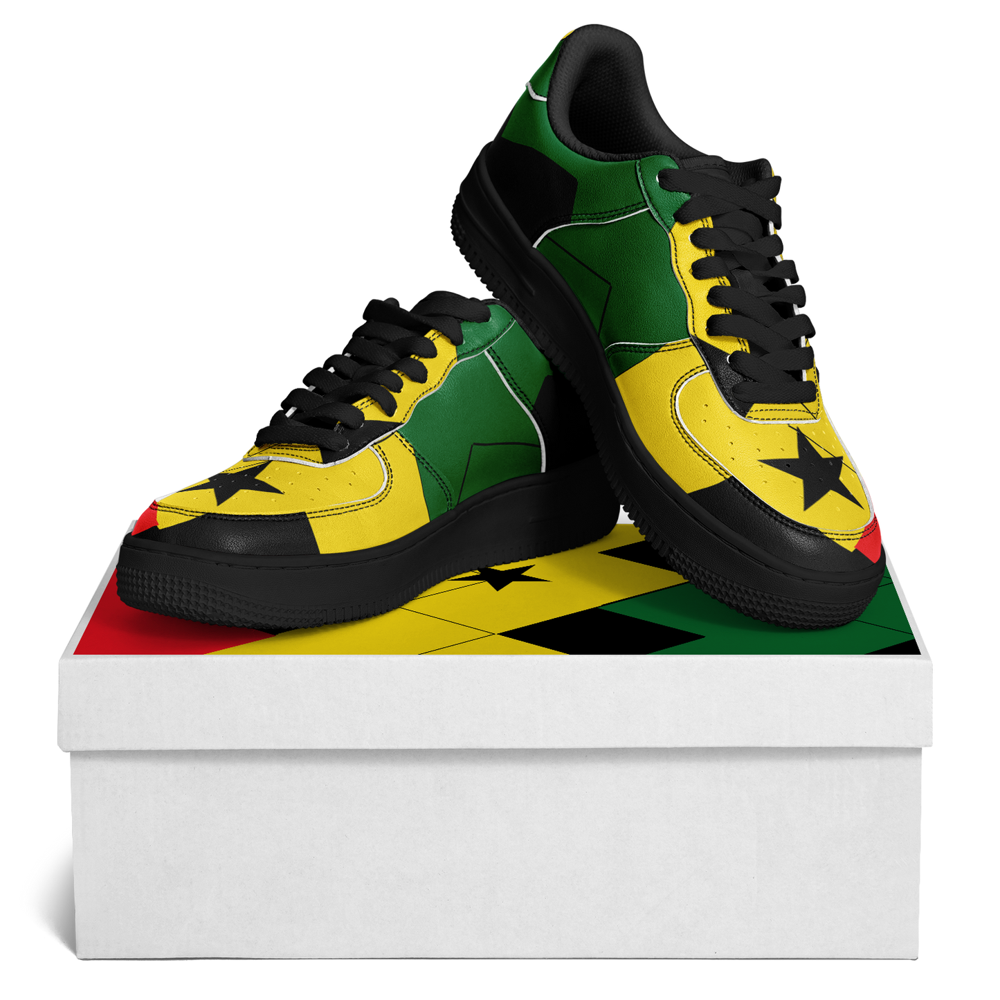 Men's Red Yellow Green and Black Stars Pattern All Over Print Urban Peak High Top Shoes