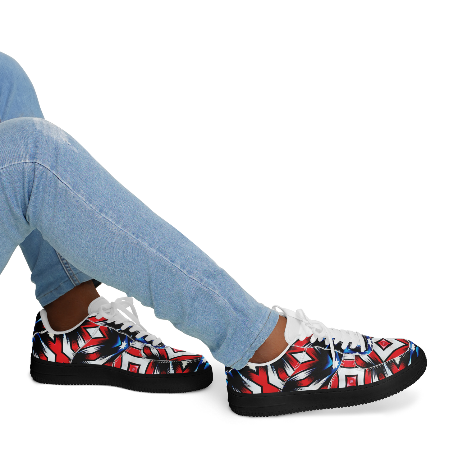 Men's Red White Blue Geometric Pattern All-Over Print Core Low Shoes