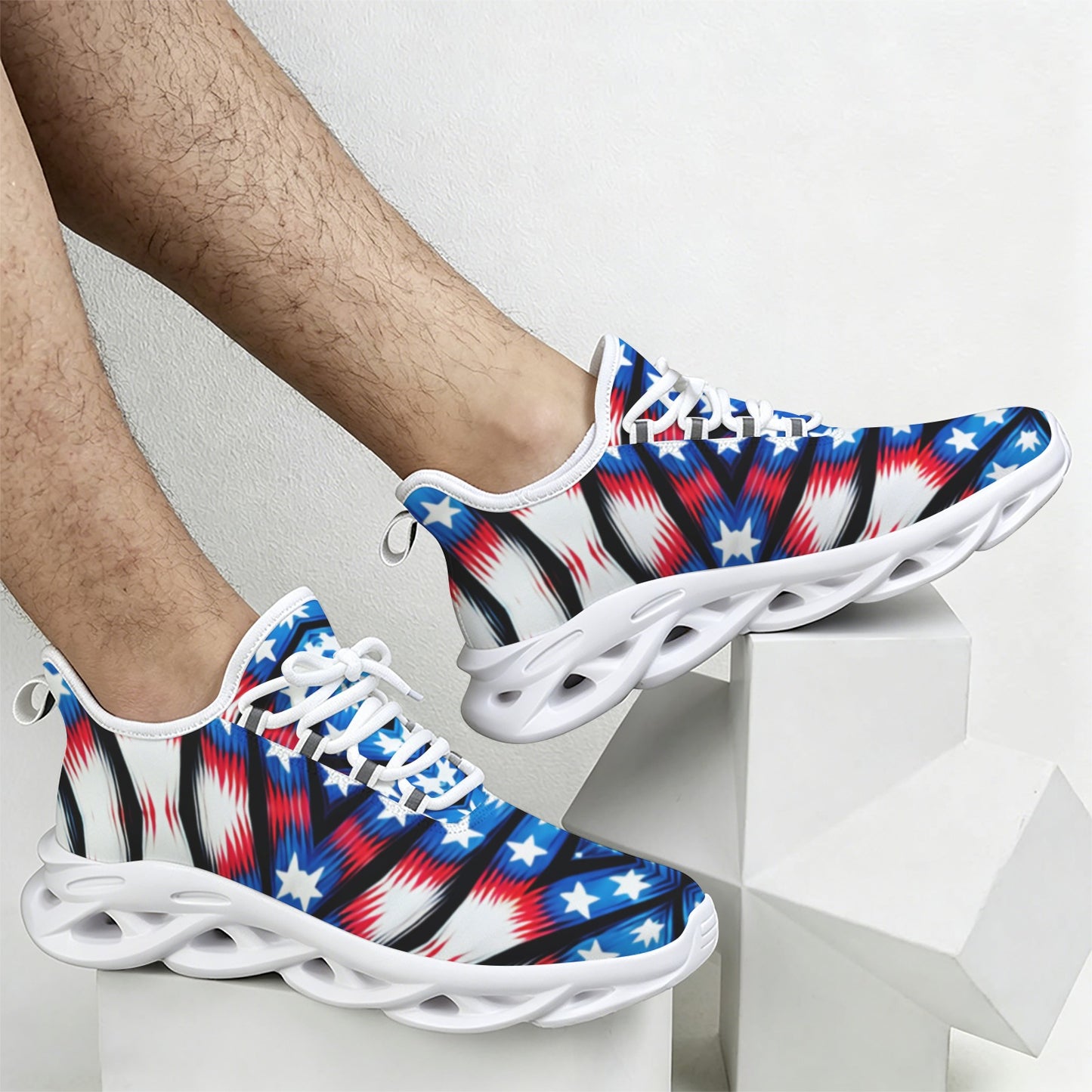 Men's Red White Blue Geometric Pattern All-Over Print All Over Print Twisted Sole Sneakers