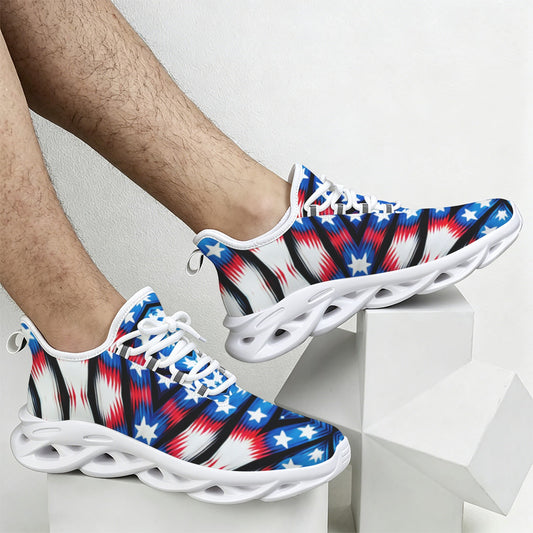 Men's Red White Blue Geometric Pattern All-Over Print All Over Print Twisted Sole Sneakers