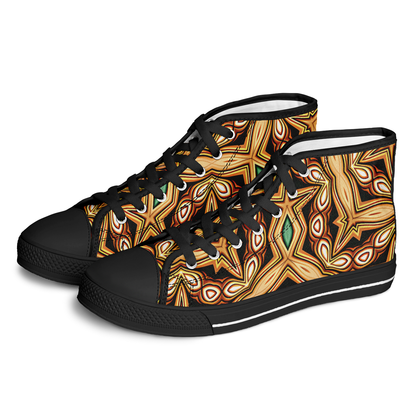 Women's Green & Gold Retro Kaleidoscope Pattern Urban Peak High Top Shoes
