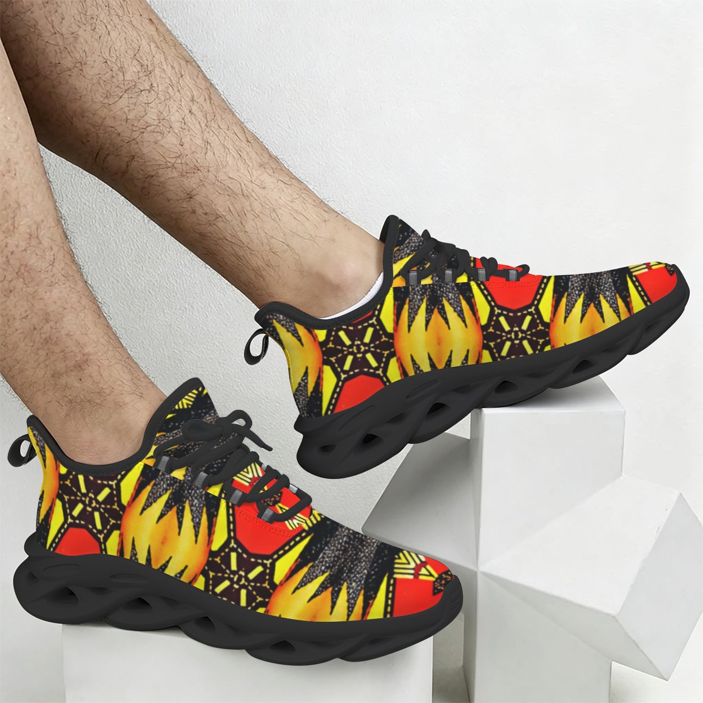 Men's Bold Colorful Aztec Pattern All-Over Print Twisted Sole Sneakers