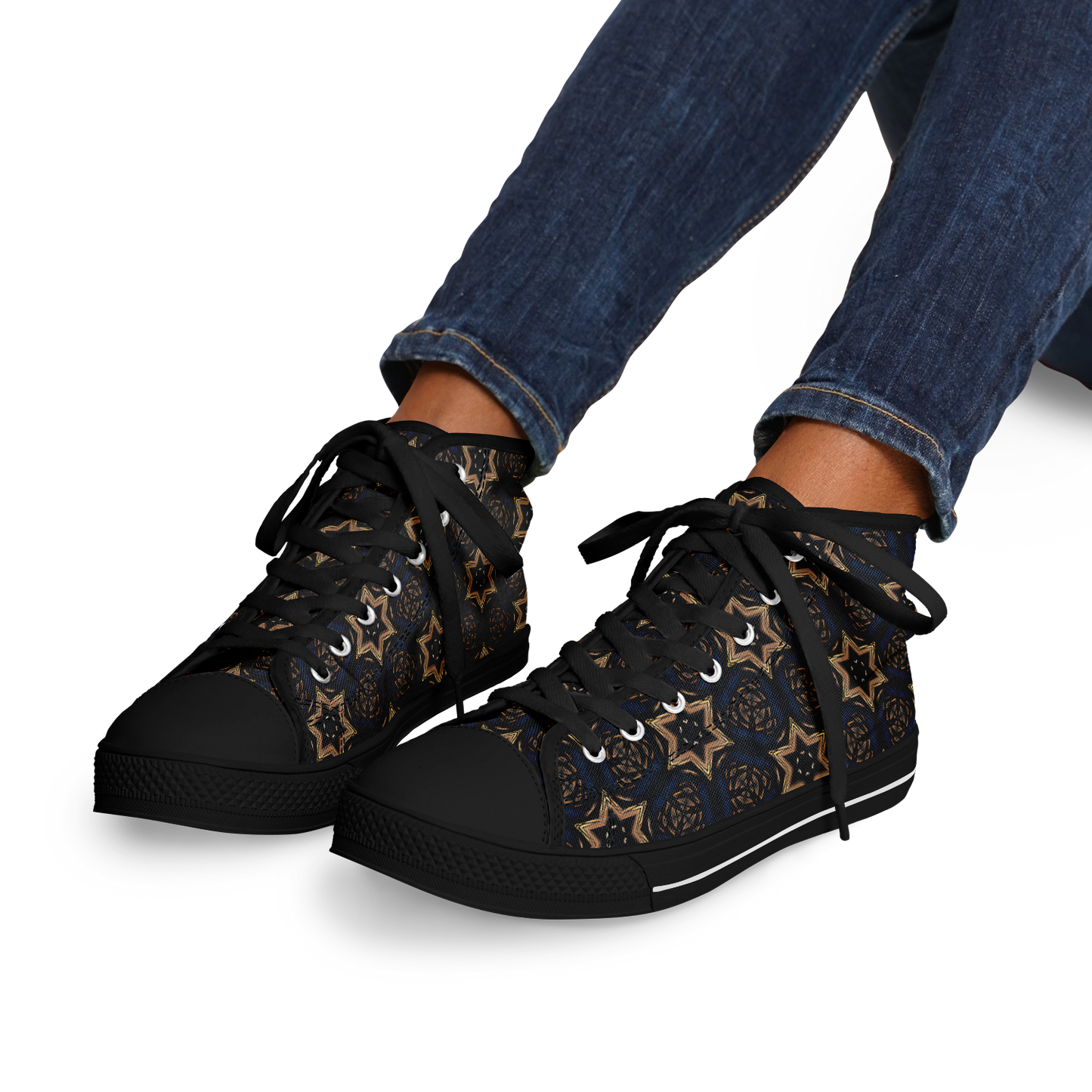 Women's Geometric Floral Pattern in Black & Brown Urban Peak High Top Shoes