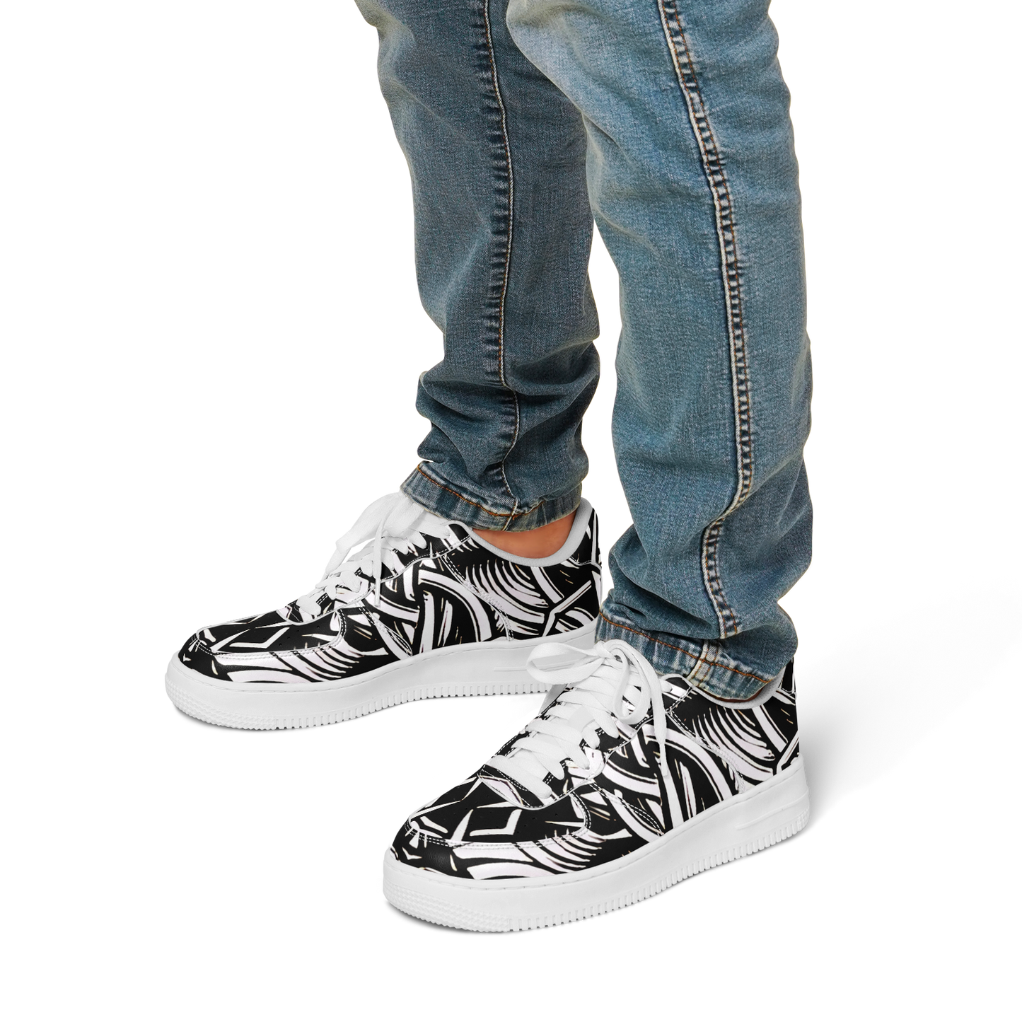 Men’s Black Intricate Silver Chain Tattoo Pattern High Core Low Shoes