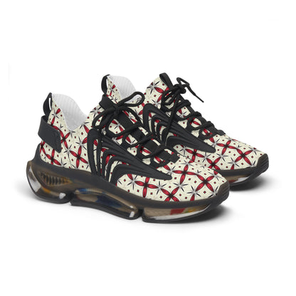 Women's Mesh Red & Black Geometric Pattern Athletic Sneakers