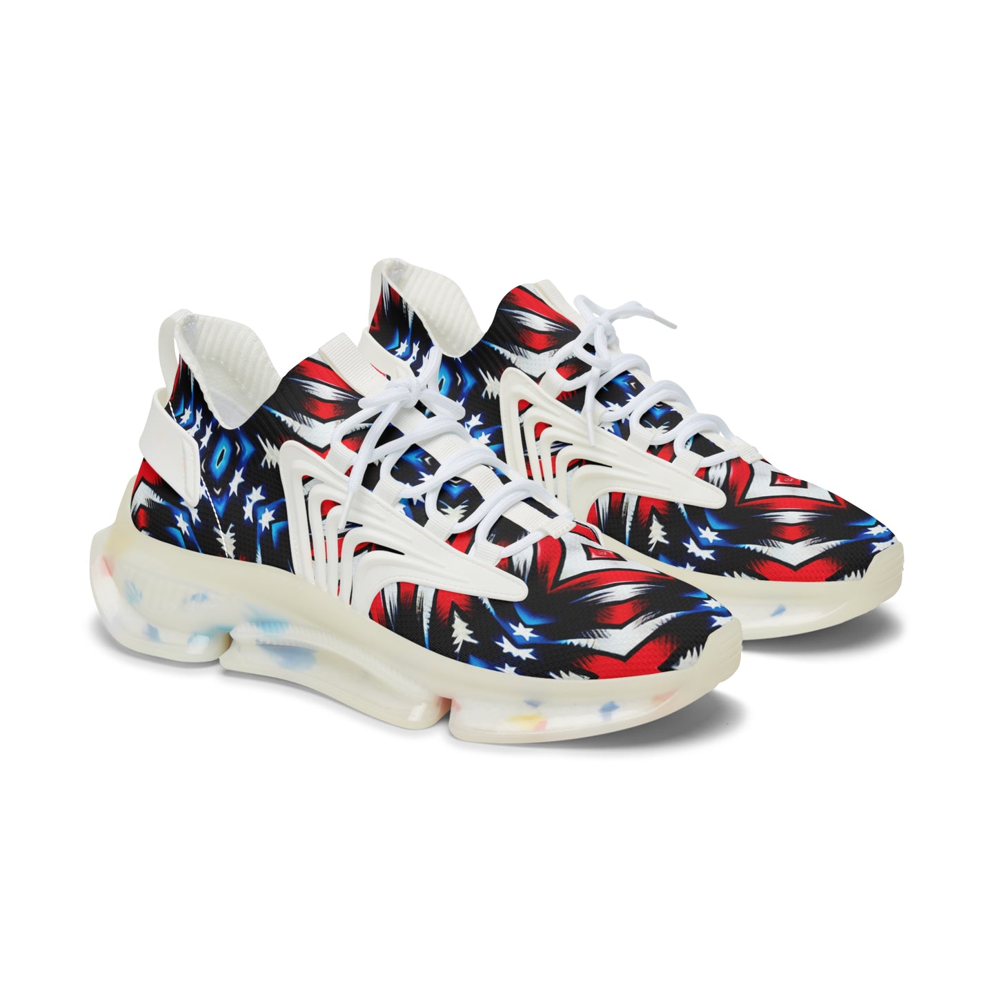 Women’s Patriotic Red White Blue Pattern All Over Print Mesh Sneakers