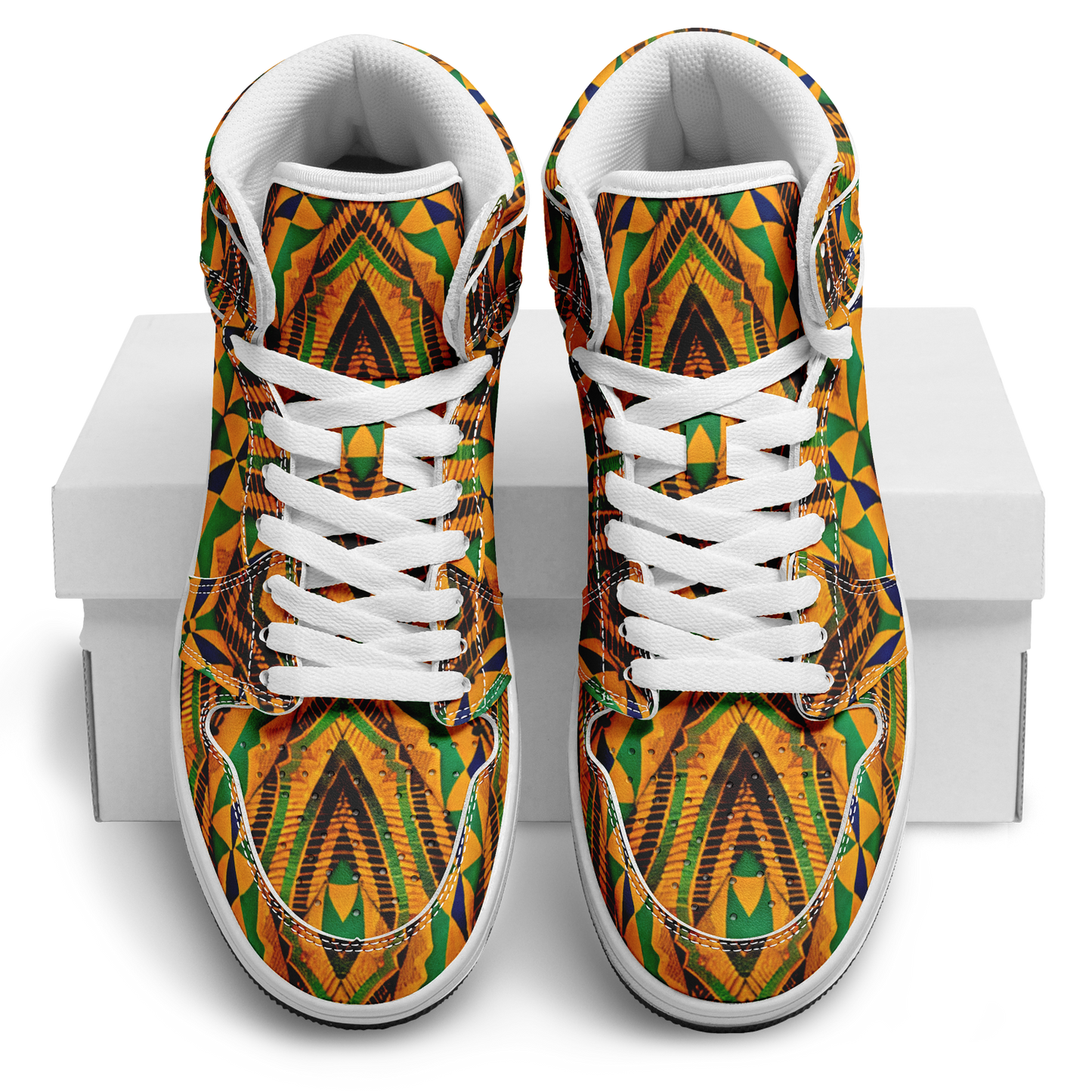 Men's Bold African Kente Inspired Pattern All-Over Print Motion High Top Shoes