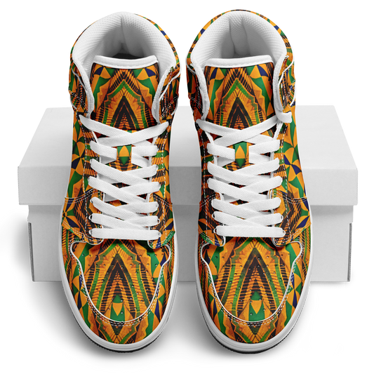 Men's Bold African Kente Inspired Pattern All-Over Print Motion High Top Shoes