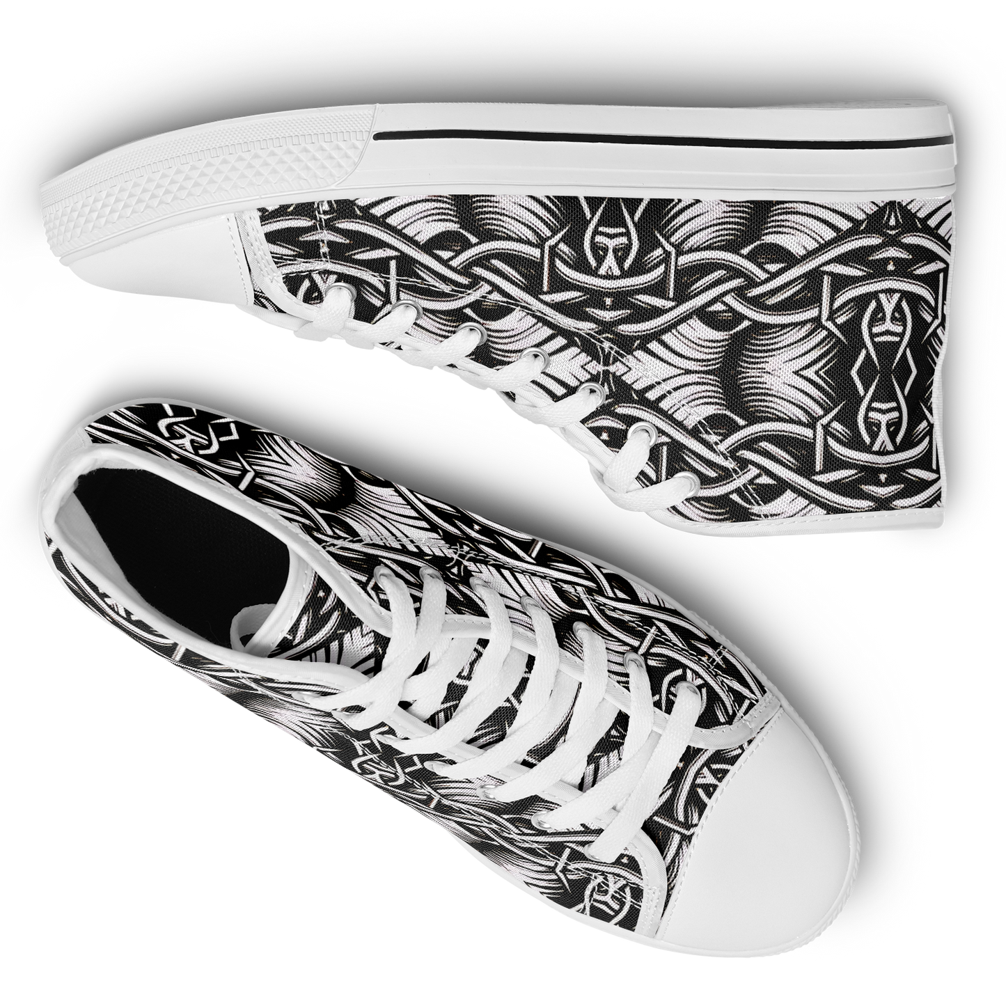 Men’s Black Intricate Silver Chain Tattoo Pattern High Urban Peak High Top Shoes