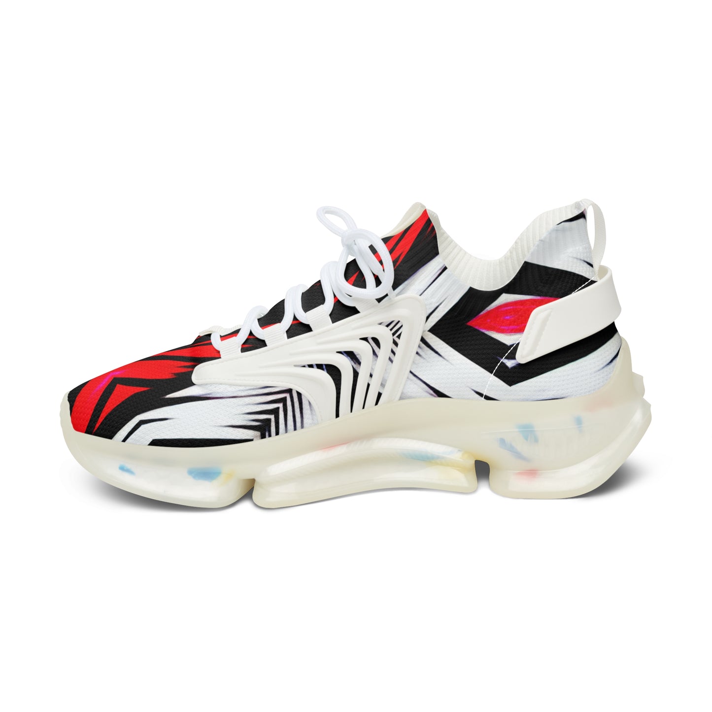Women's Red Black & White  Geometric  Pattern All Over Print Mesh Workout Sneakers