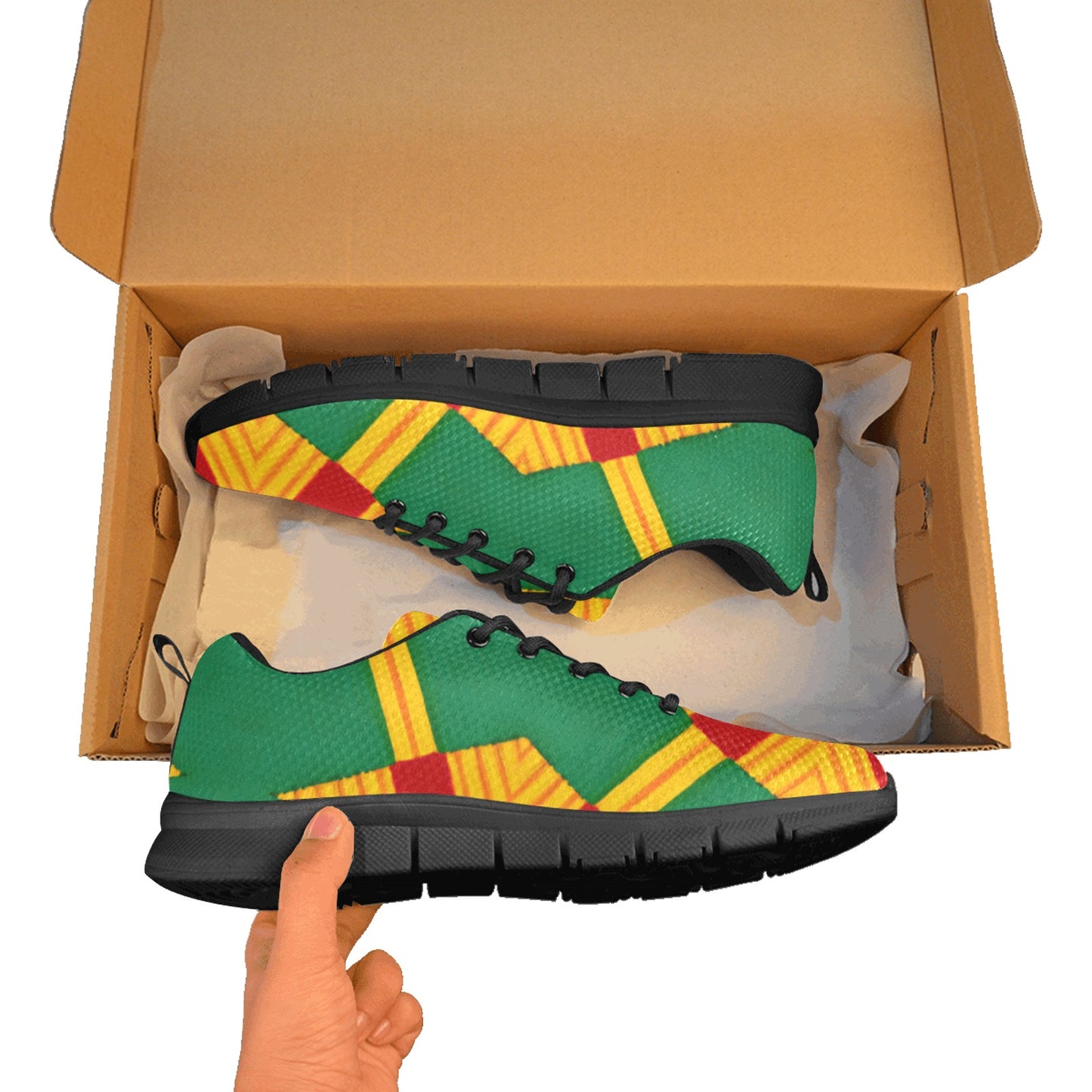 Women Bold Green, Red & Gold African Kente-Inspired Pattern All-Over Print Running Shoes