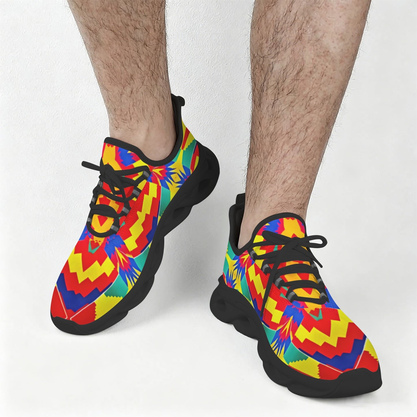 Men's Bold Rainbow Kente-Inspired Geometric Pattern All Over Print Twisted Sole Sneakers