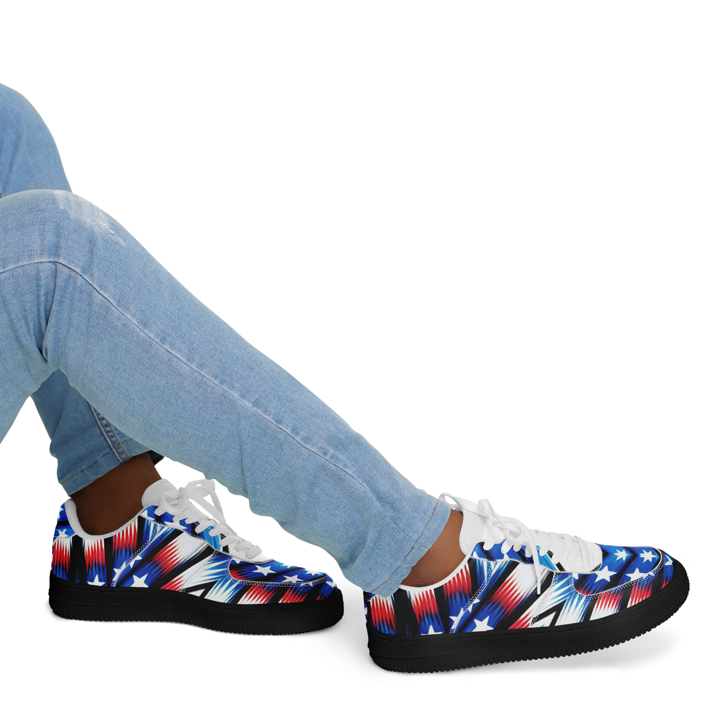 Men's Red White Blue Geometric Pattern All-Over Print Core Low Shoes