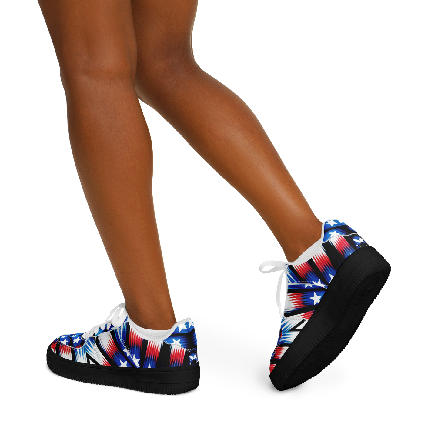 Women's Red White Blue Geometric Pattern All-Over Print Core Low Shoes