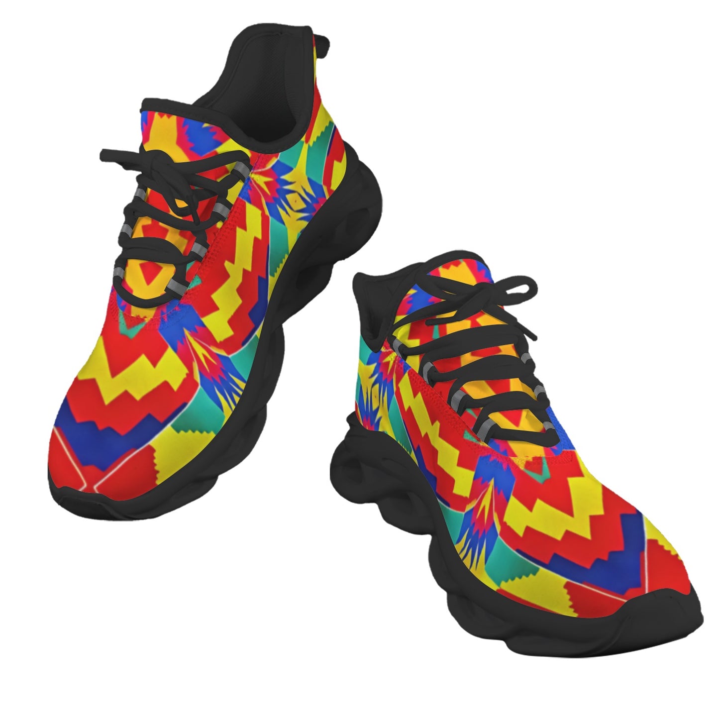 Men's Bold Rainbow Kente-Inspired Geometric Pattern All Over Print Twisted Sole Sneakers
