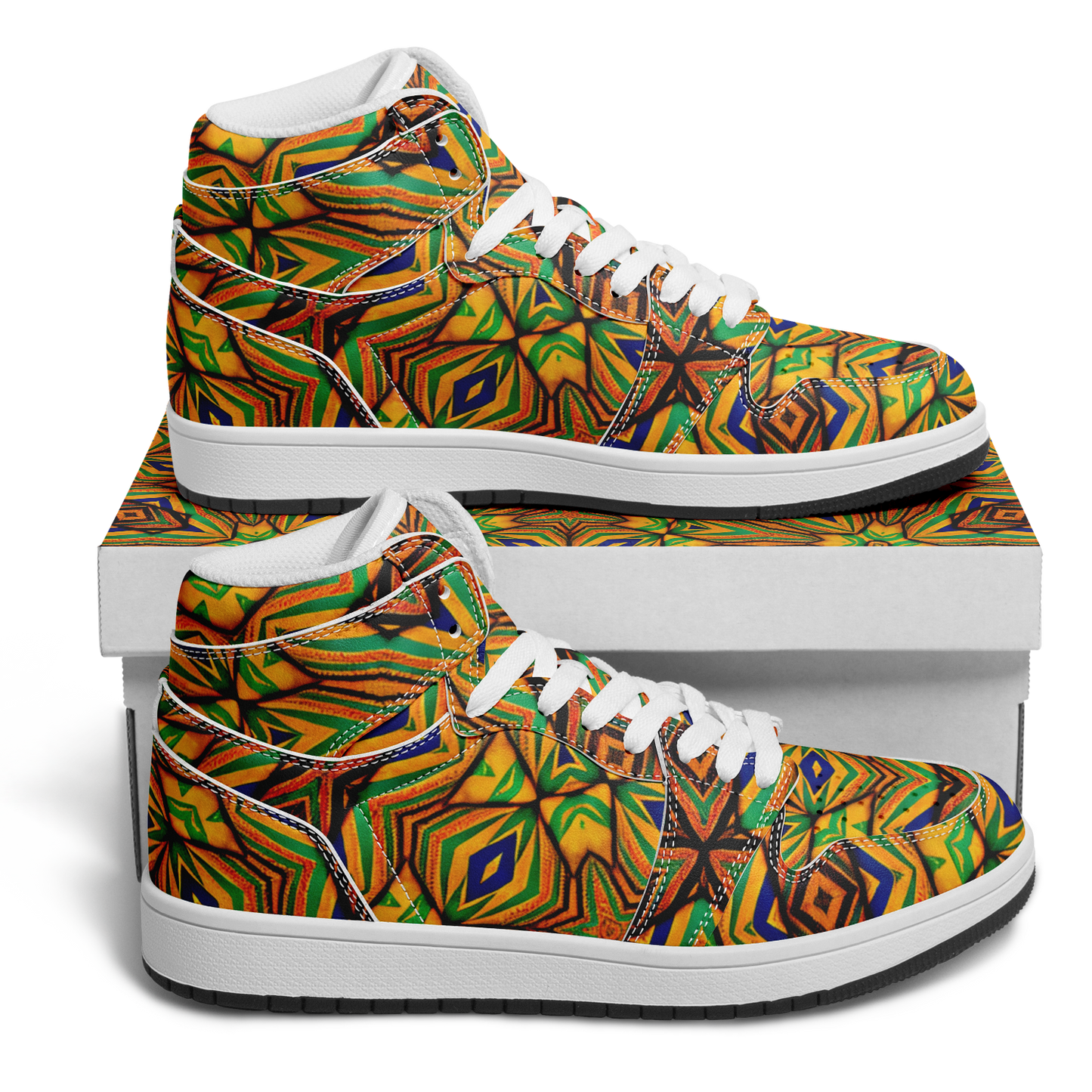 Men's Bold African Kente Inspired Pattern All-Over Print Motion High Top Shoes
