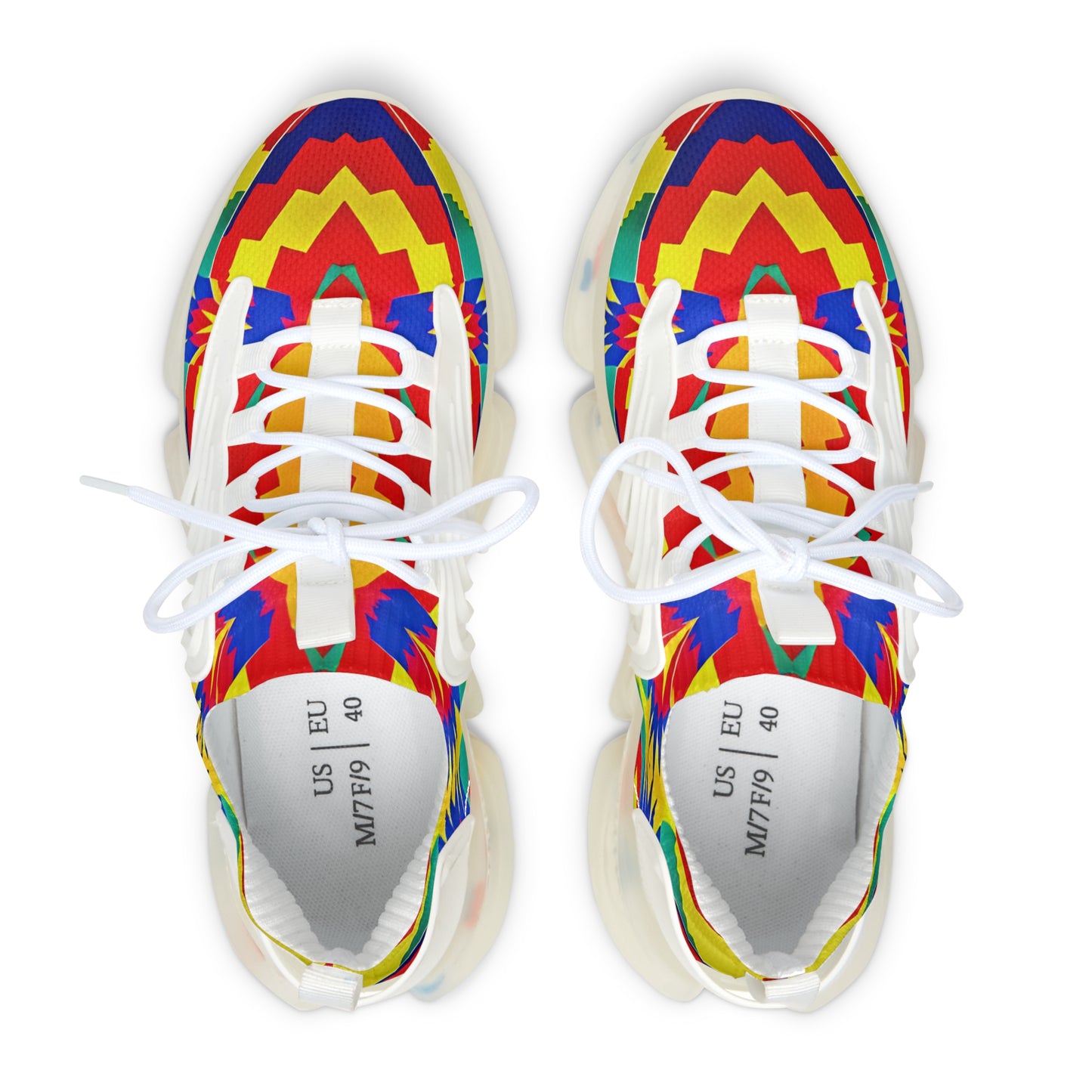 Women's Bold Rainbow Kente-Inspired Geometric Pattern All Over Print Mesh Sneakers
