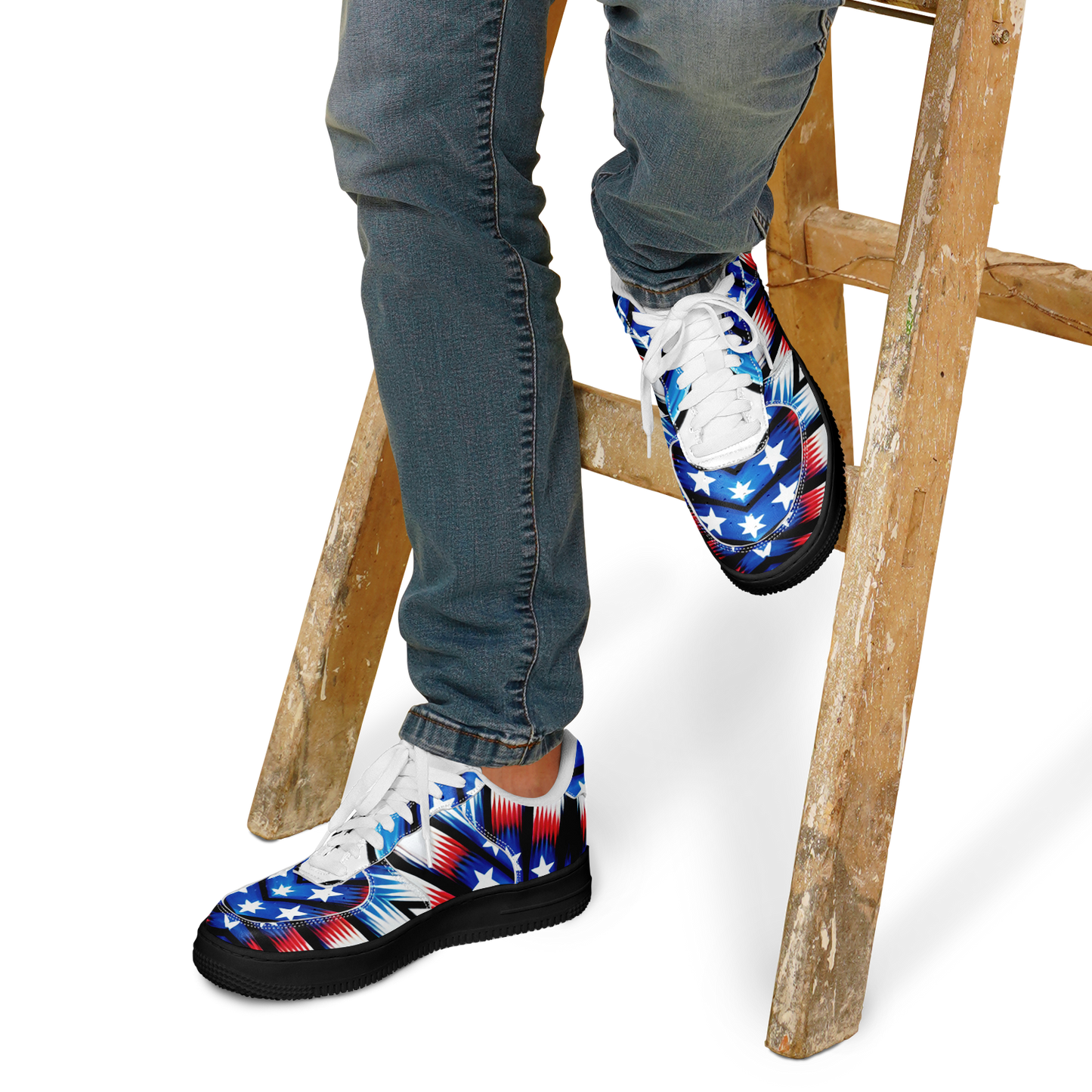 Men's Red White Blue Geometric Pattern All-Over Print Core Low Shoes