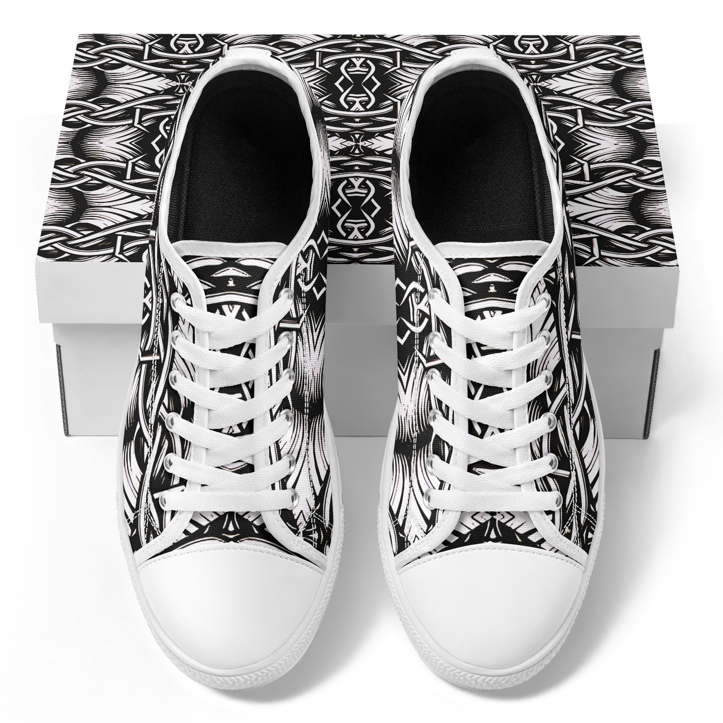 Men’s Black Intricate Silver Chain Tattoo Pattern Urban Peak Low Shoes