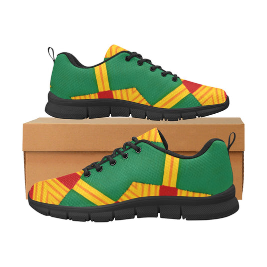 Men Bold Green, Red & Gold African Kente-Inspired Pattern All-Over Print Breathable Running Shoes
