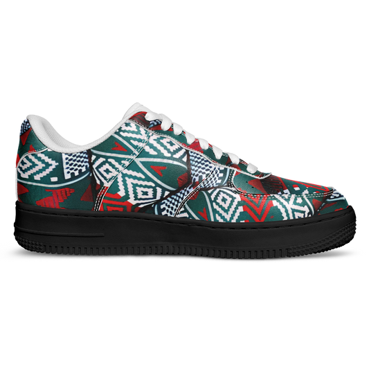 Women's Red & Teal Aztec Geo Pattern All-Over Print Core Low Shoes