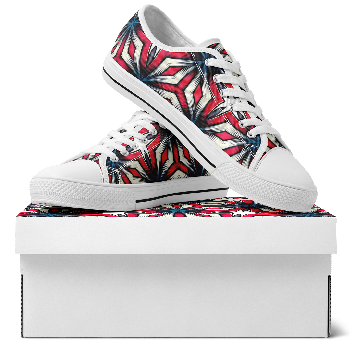 Women's Red, White & Blue Geometric Star Pattern All-Over Print Urban Peak Low Shoes