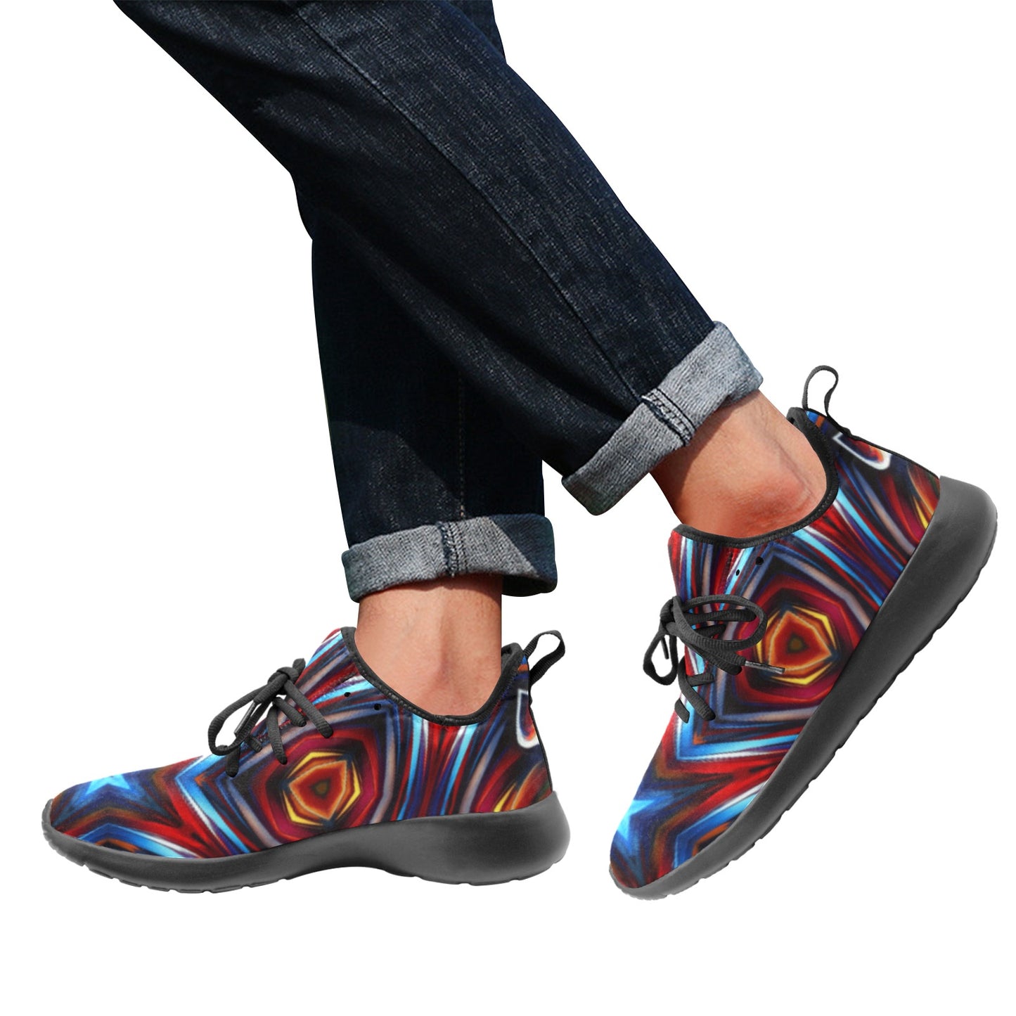 Men's Patriotic Red White Blue Geometric All Over Print One-Piece Vamp Sneakers