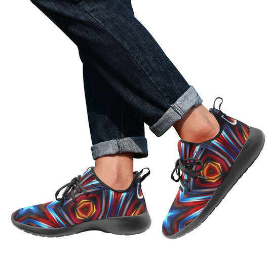 Men's Patriotic Red White Blue Geometric All Over Print One-Piece Vamp Sneakers