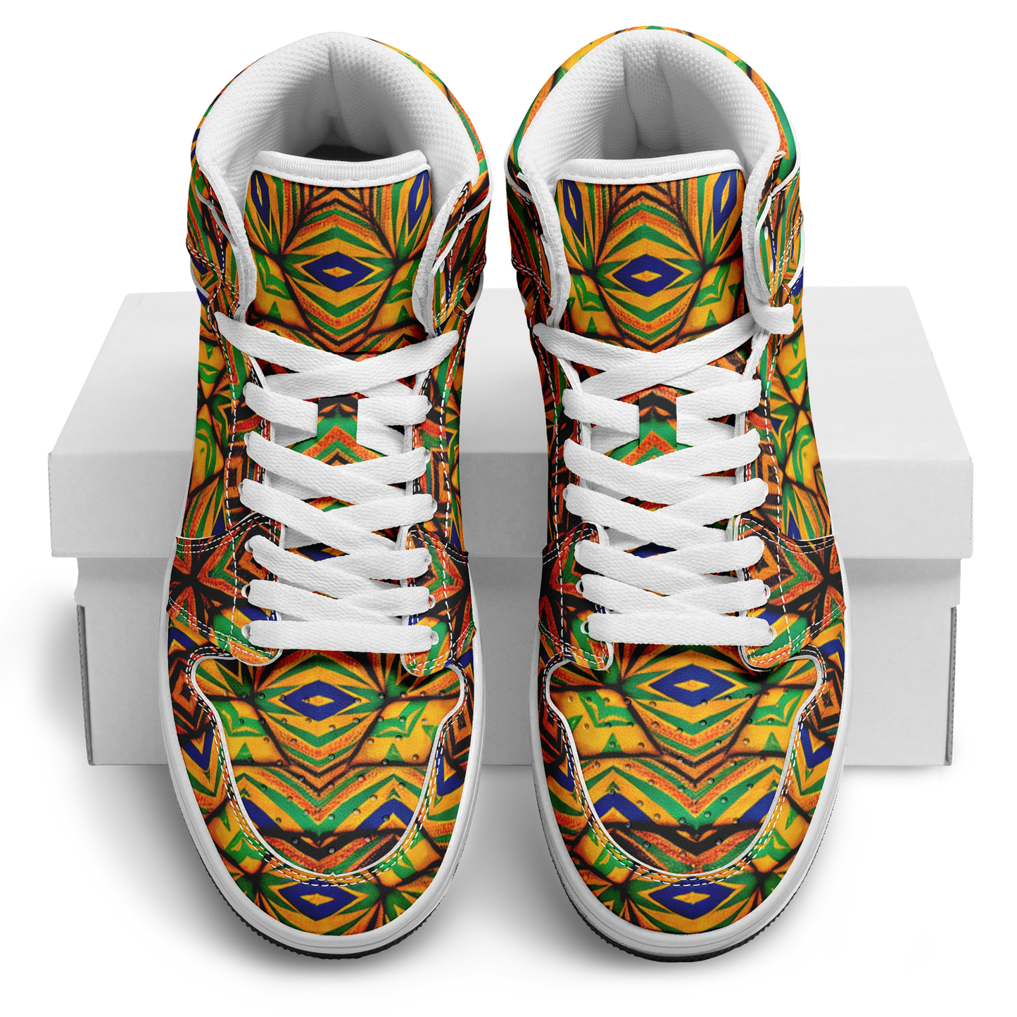 Men's Bold African Kente Inspired Pattern All-Over Print Motion High Top Shoes