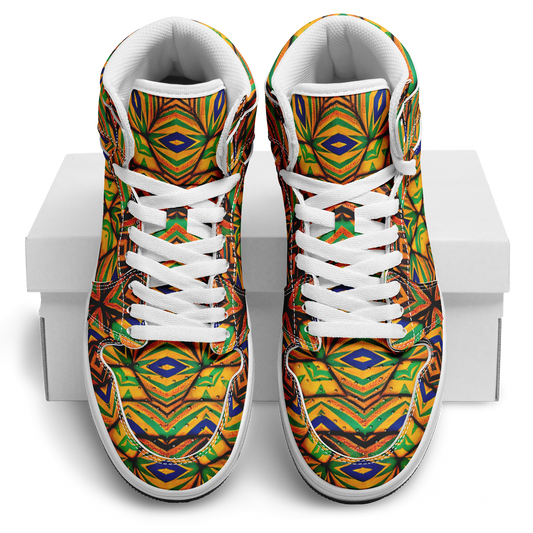 Men's Bold African Kente Inspired Pattern All-Over Print Motion High Top Shoes