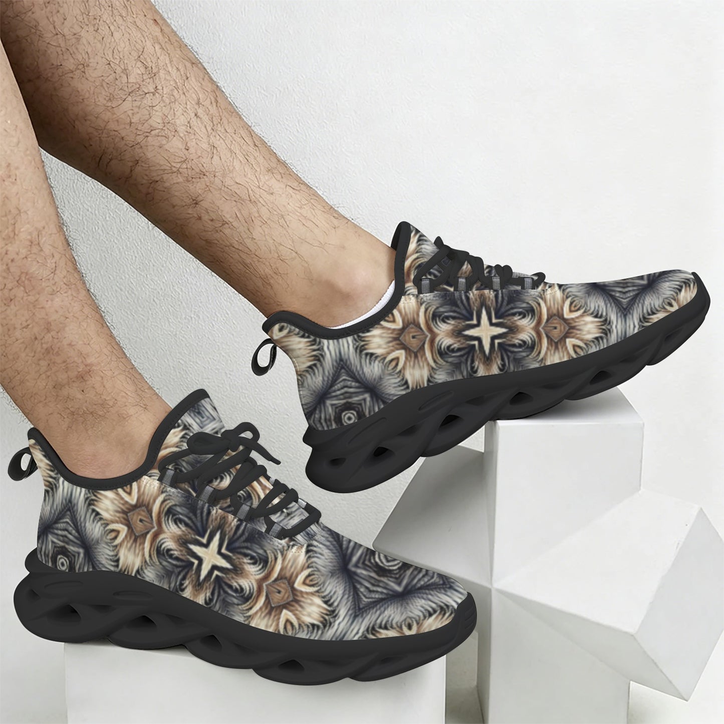 Men's Neutral Geometric Floral Pattern All Over print Men's All Over Print Twisted Sole Sneakers