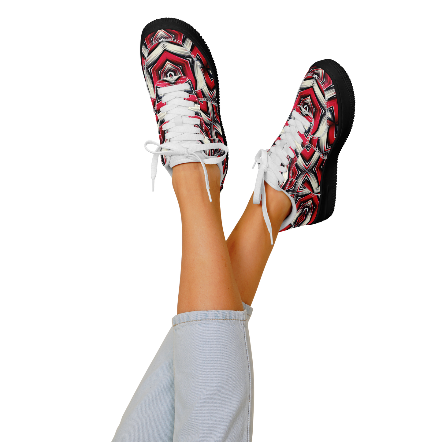 Women's Red Geometric Kaleidoscope Core Low Shoes