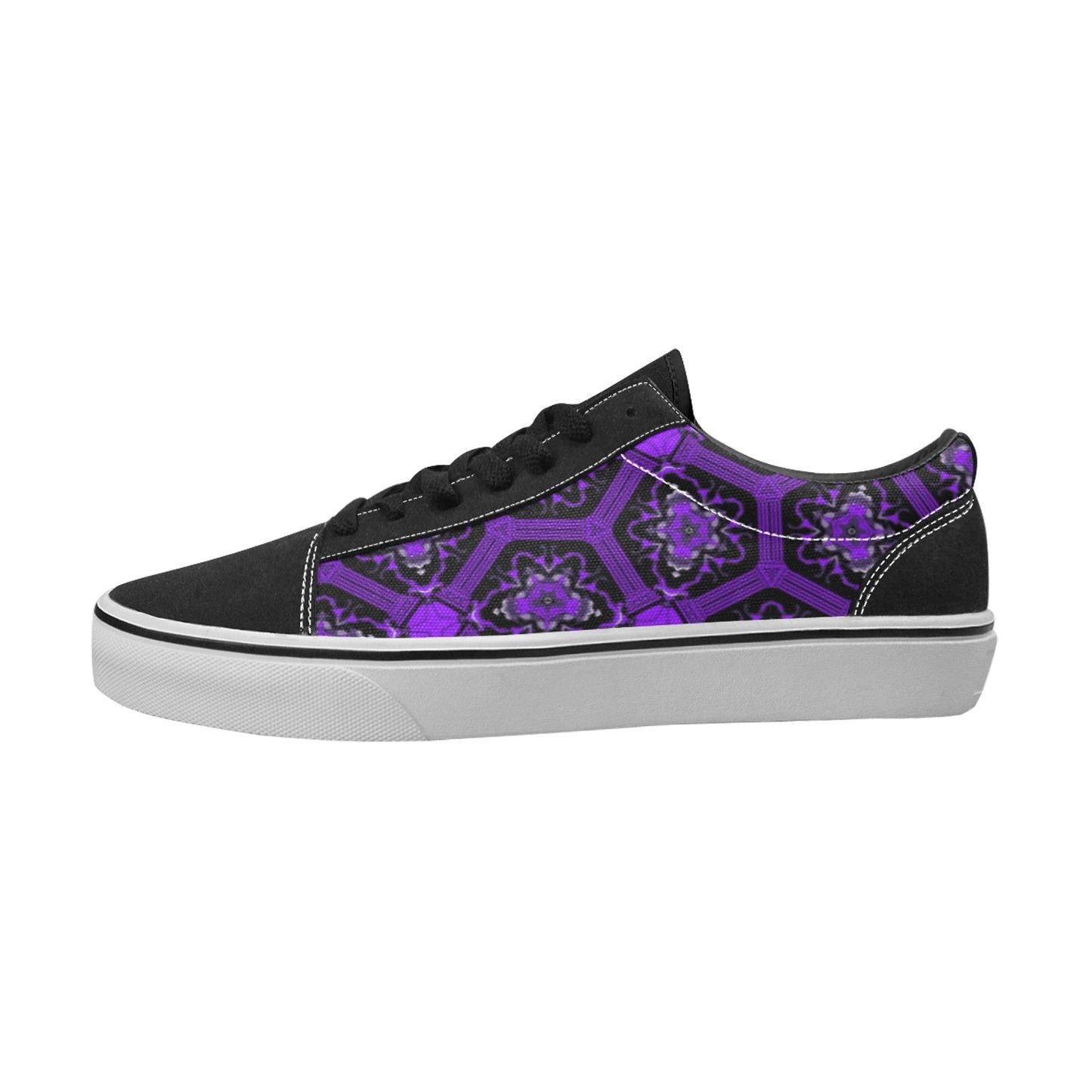 Women's Purple Gothic Mandala Low Top Skateboarding Shoes.