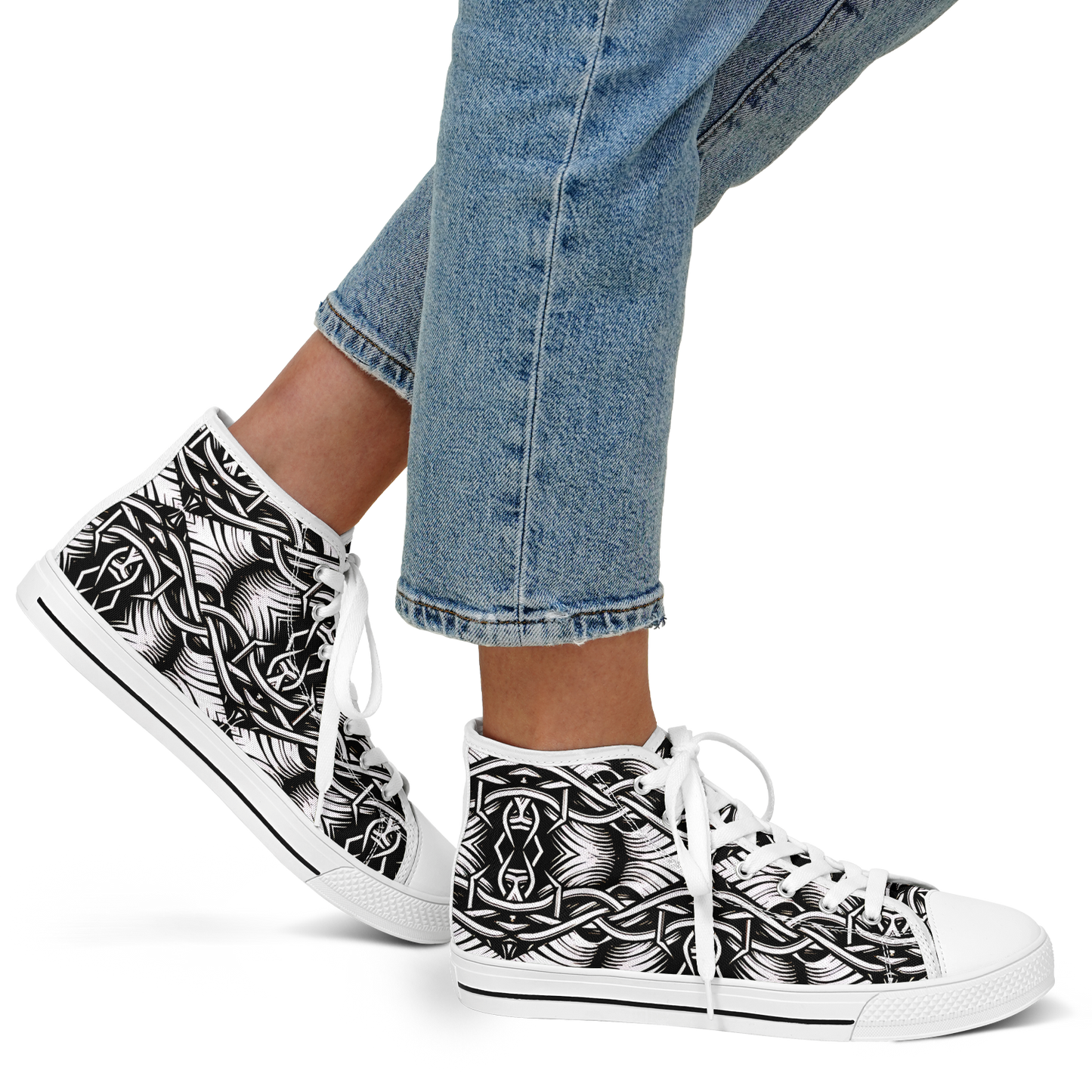 Women’s Black Intricate Silver Chain Tattoo Pattern High Urban Peak High Top Shoes