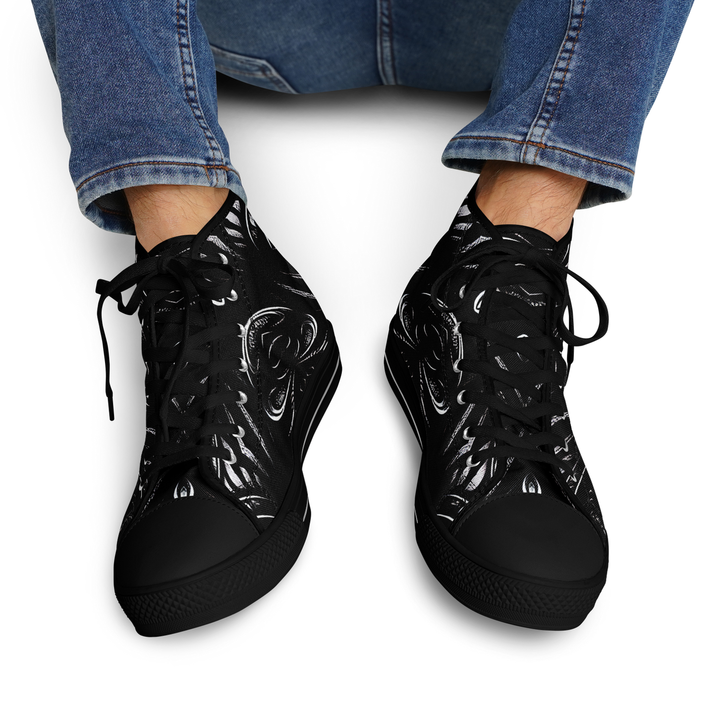 Men's Black & White Geometric All-Over Print Urban Peak High Top Shoes